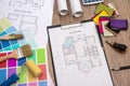 Color sampler with house plan Royalty Free Stock Photo