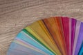 Color samples for painting on wooden table closeup Royalty Free Stock Photo