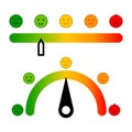 Color scale with arrow. Set scale. Different emotions art design from red to green. Progress bar template