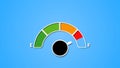 Color scale of fuel indicator, showing fuel level with cup black coffee at blue background. Coffee creative idea Royalty Free Stock Photo