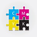 The color scheme CMYK depicted in four puzzles. Quality vector