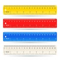 Color school measuring rulers in centimeters and inches vector set