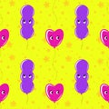 Color seamless pattern of balloons cartoon. Simple flat illustration on yellow background Royalty Free Stock Photo