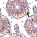 Color seamless pattern dream catcher with feathers