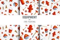 Color seamless pattern firefighter equipment. Flat icon background.