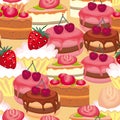 Color seamless pattern with the image of cakes and berries Royalty Free Stock Photo