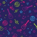 Color seamless pattern musical notes and guitars Royalty Free Stock Photo