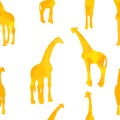 Color seamless pattern with yellow watercolor giraffes isolated on white background