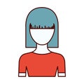 Color sections silhouette of faceless half body young woman with straight medium hairstyle