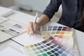 color selection design interior choice palette workplace sample swatch designer project. Generative AI. Royalty Free Stock Photo