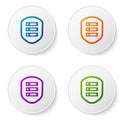 Color Server with shield icon isolated on white background. Protection against attacks. Network firewall, router, switch