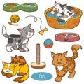 Color set of cute domestic animals and objects Royalty Free Stock Photo