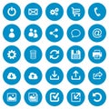 Set of 25 general flat web icons on blue background