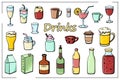 Color set of hand drawn drinks in line style. Vector illustration. Royalty Free Stock Photo