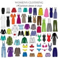 Color set of hand-drawn women`s clothing.