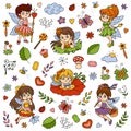 Color set about little fairies, cartoon collection Royalty Free Stock Photo