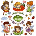 Color set about little fairies, cartoon collection Royalty Free Stock Photo