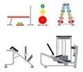 Color Set of simulators for the gym - bench press, the load for the rod, hyperextension, cardio, exercise for the legs.