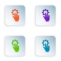 Color Settings in the hand icon isolated on white background. Set colorful icons in square buttons. Vector