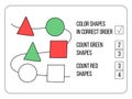 Color shapes game. Match by color. Education game for children. Worksheet for preschoolers. Activity for kids.