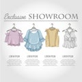 Color showroom set of woman casual clothes