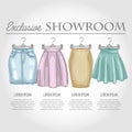 Color showroom set of woman casual clothes