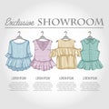 Color showroom set of woman casual clothes