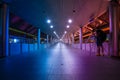 The pathway at metro system with purple and blue tone in Bangkok, Thailand.