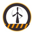 Color silhouette circle with warning lines with wind turbine