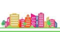 Color silhouette of city on white, group of houses, vector icon