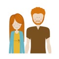 color silhouette half body with couple redhead and man with beard