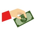 Color silhouette with hand holding dollar with red sleeve Royalty Free Stock Photo