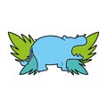 Color silhouette hippopotamus with exotic leaves reserve