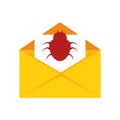 Color silhouette with open envelope mail with beetle virus
