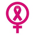 Color silhouette with symbols female and breast cancer in pink Royalty Free Stock Photo