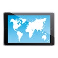color silhouette tablet in horizontal position and world map wallpaper Royalty Free Stock Photo