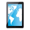 color silhouette tablet in vertical position and world map wallpaper Royalty Free Stock Photo