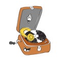Color sketch of record player with vinyl record isolated on white Royalty Free Stock Photo