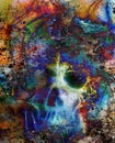 Color Skull collage. Color abstract background, computer collage.