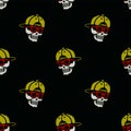 Color skull sunglasses seamless pattern on black background