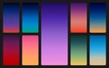 Color sky background on dark. Sunset and sunrise gradients set. Soft colorful backdrop for mobile app. Trendy abstract