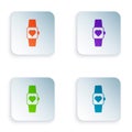 Color Smart watch showing heart beat rate icon isolated on white background. Fitness App concept. Set colorful icons in Royalty Free Stock Photo