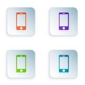 Color Smartphone, mobile phone icon isolated on white background. Set colorful icons in square buttons. Vector Royalty Free Stock Photo