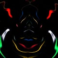 Color smoke monster illusion face design isolated on black background. Geometry series - abstract face art and smoke painting