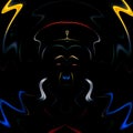 Color smoke monster illusion face design isolated on black background. Geometry series - abstract face art and smoke painting