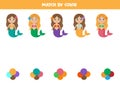 Color sorting for preschool children. Match mermaid and colors