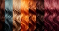 Color spectrum Assortment showcases different hair dyeing shades alongside natural hair color samples Royalty Free Stock Photo