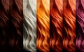 Color spectrum Assortment showcases different hair dyeing shades alongside natural hair color samples Royalty Free Stock Photo