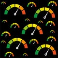 Color speedometer. Speed meter seamless pattern isolated on black background