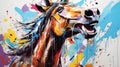 Color Splash Painting Of Horse In Graffiti-inspired Style